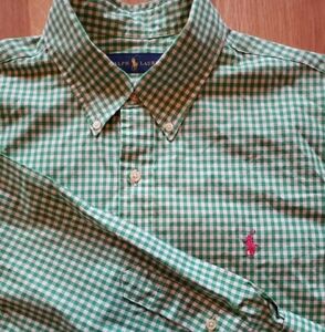 Ralph Lauren Shirt Men's Large Gingham Poplin Long Sleeve Button Down Green